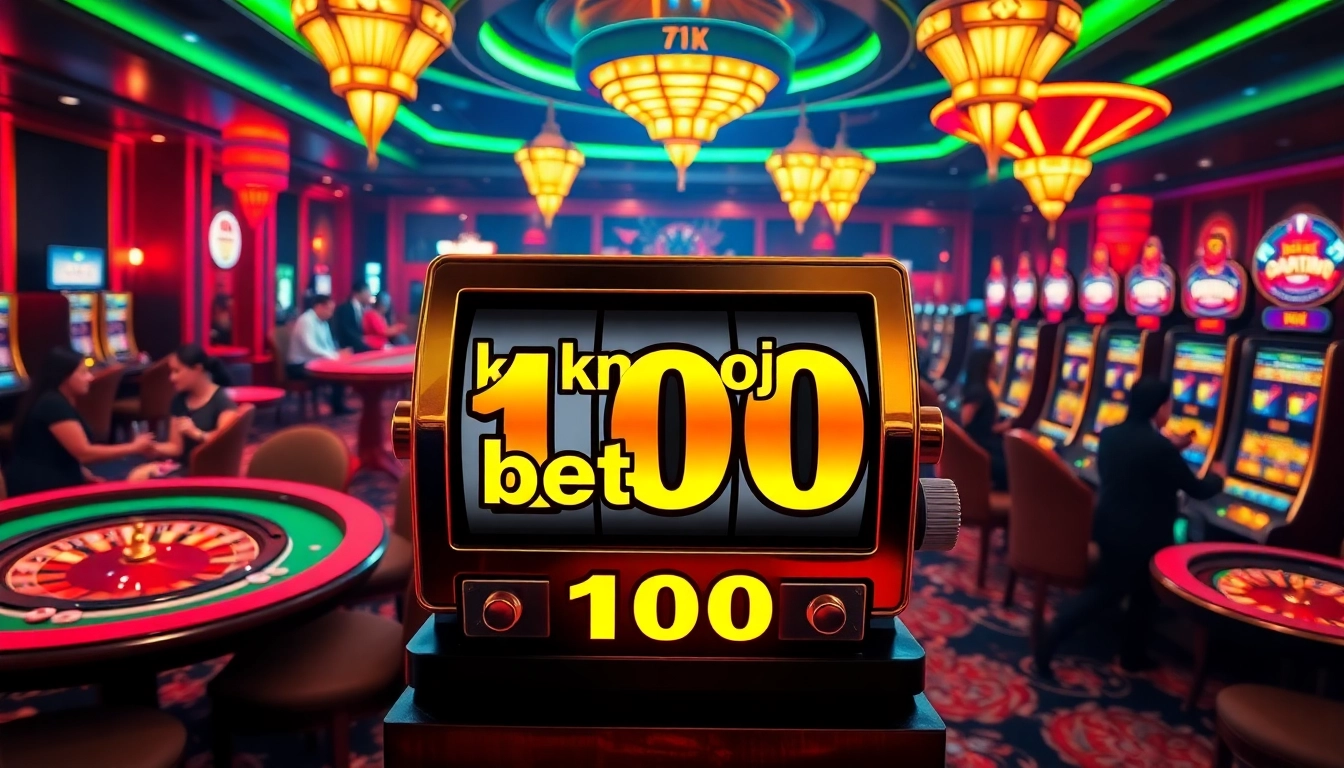 Experience excitement at the slot kamboja bet 100 machine in this vibrant casino scene filled with engaging activities.