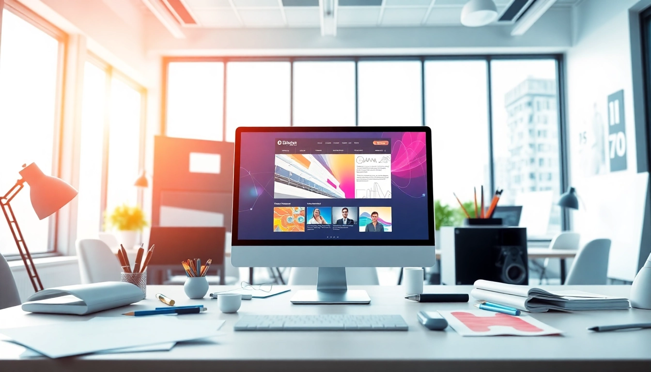 Showcasing web design edmonton with a modern office workspace and vibrant design elements
