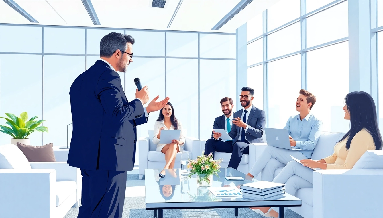 Explore founder leadership insights as a dynamic business leader interacts with a diverse team.