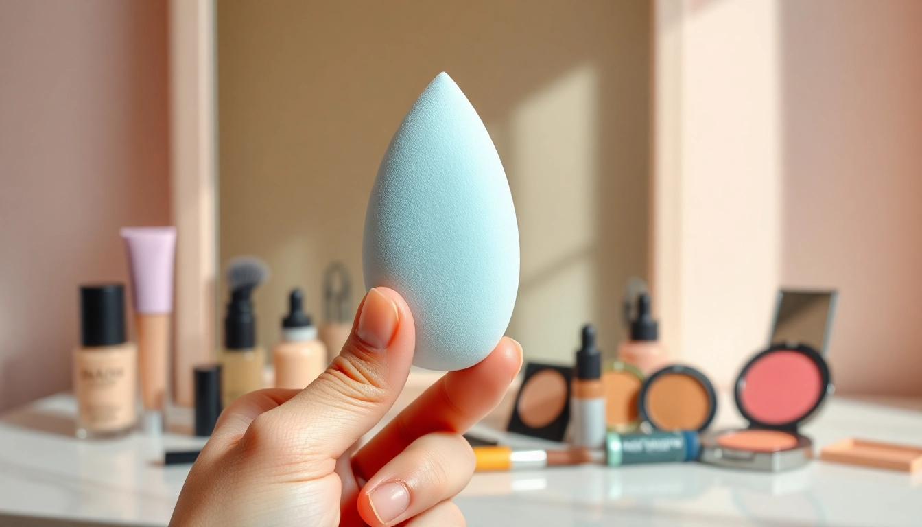 Applying silicone sponge makeup for flawless coverage and smooth finish.