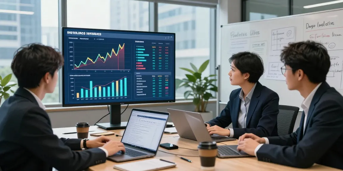 Data analysts exploring financial crime intelligence trends in a collaborative office environment.