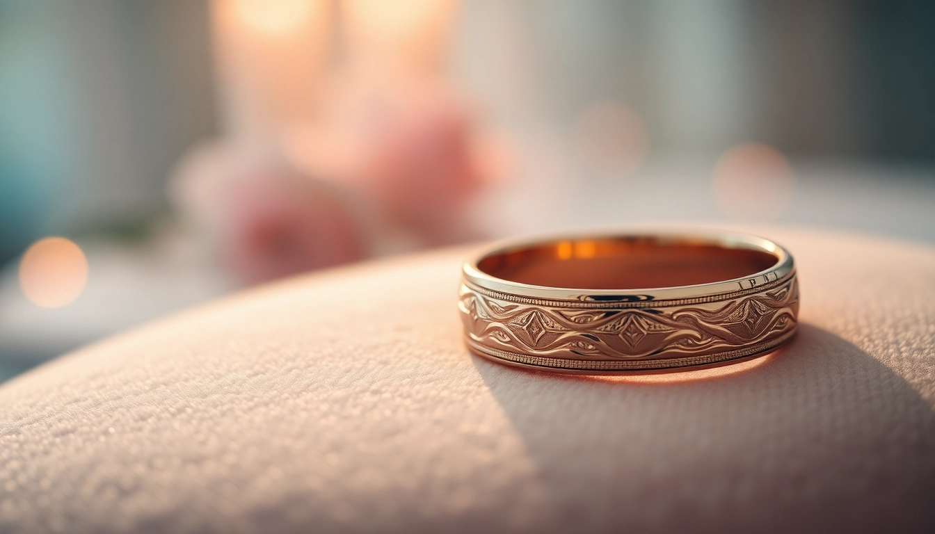 Exquisite wedding bands highlighted against a luxurious backdrop, showcasing intricate designs and finishes.