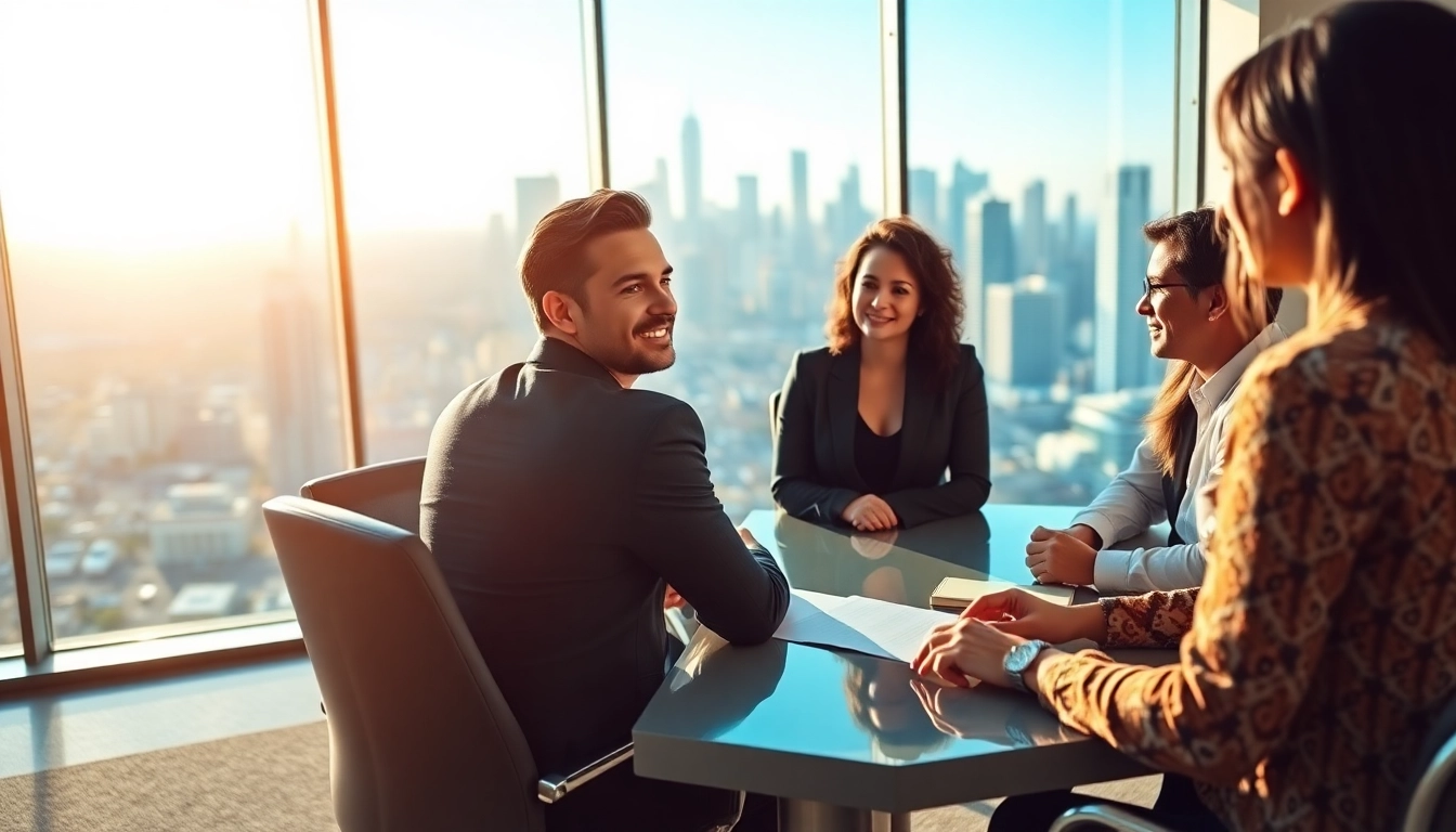 Engaging business coach Los Angeles collaborating with clients in a dynamic office setting.