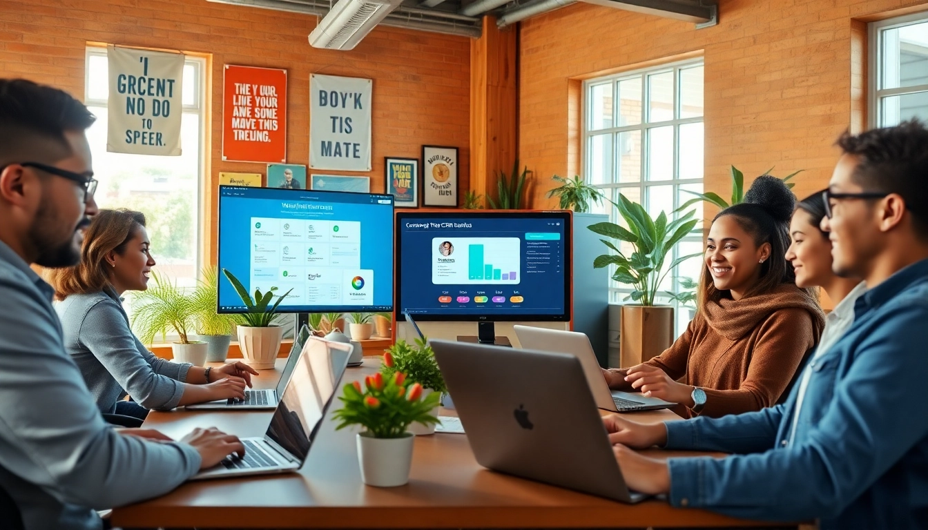 Engaging team reviewing hubspot crm free interface in a bright, modern workspace.