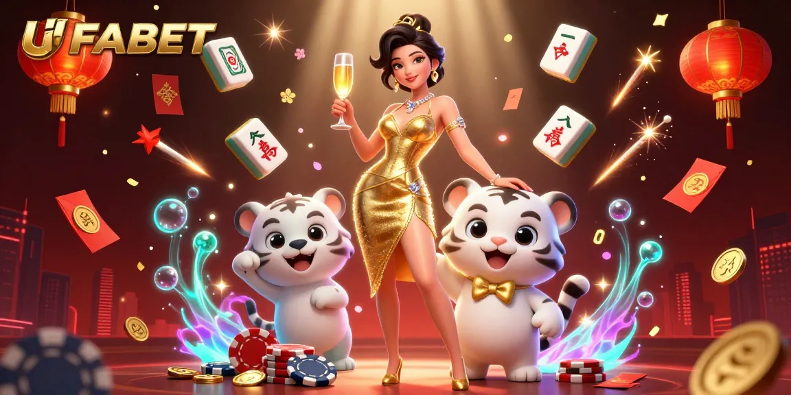 Win at UFABET with a glamorous golden cocktail party scene featuring lucky elements and vibrant decorations.