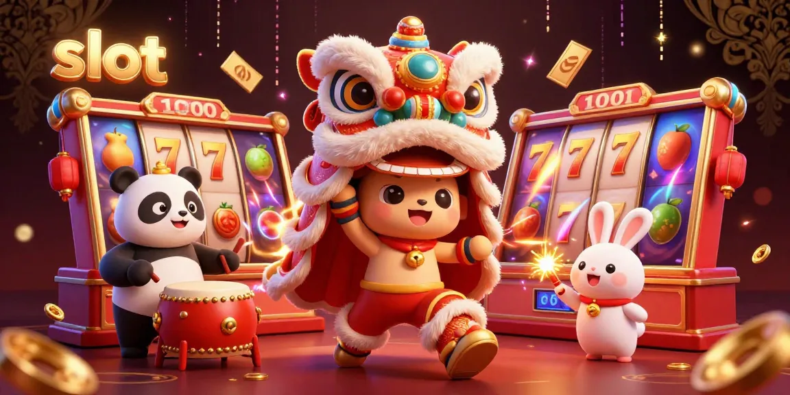 Spin the vibrant slot reels in this animated scene with characters celebrating gaming and jackpots.