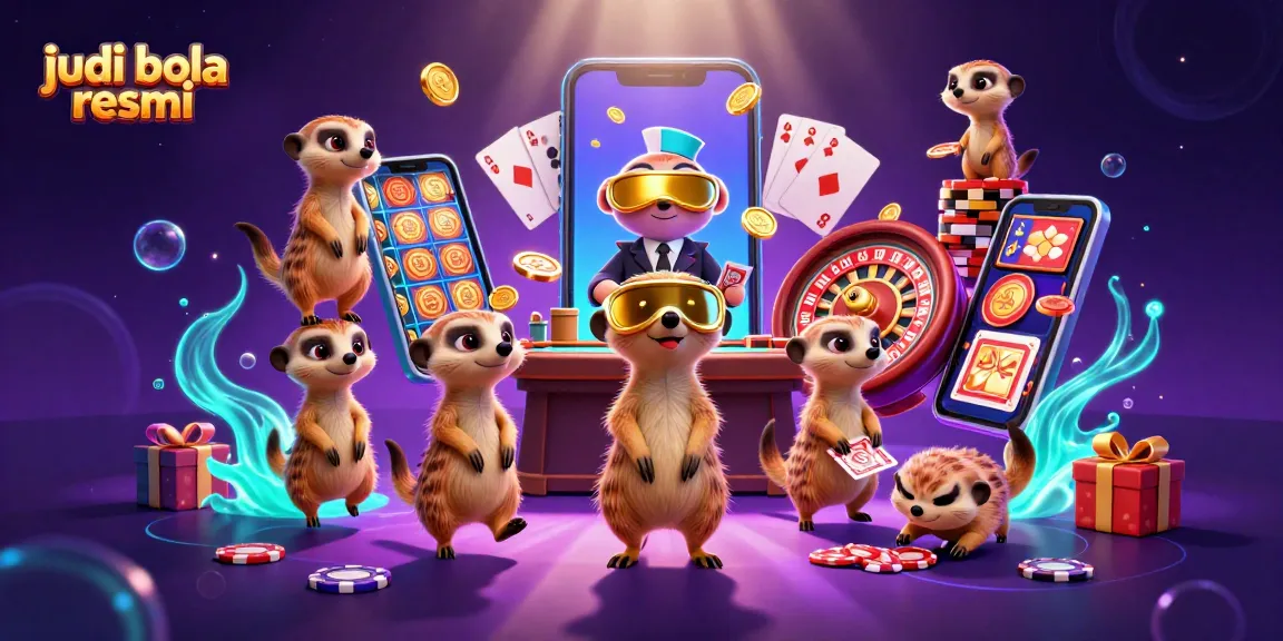 Experience judi bola resmi with meerkats managing an exciting casino, showcasing thrilling betting action.