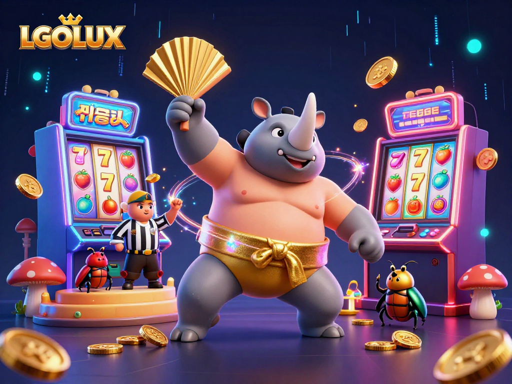 Experience exciting wins at LGOLUX with a vibrant 3D casino scene featuring amazing game elements.