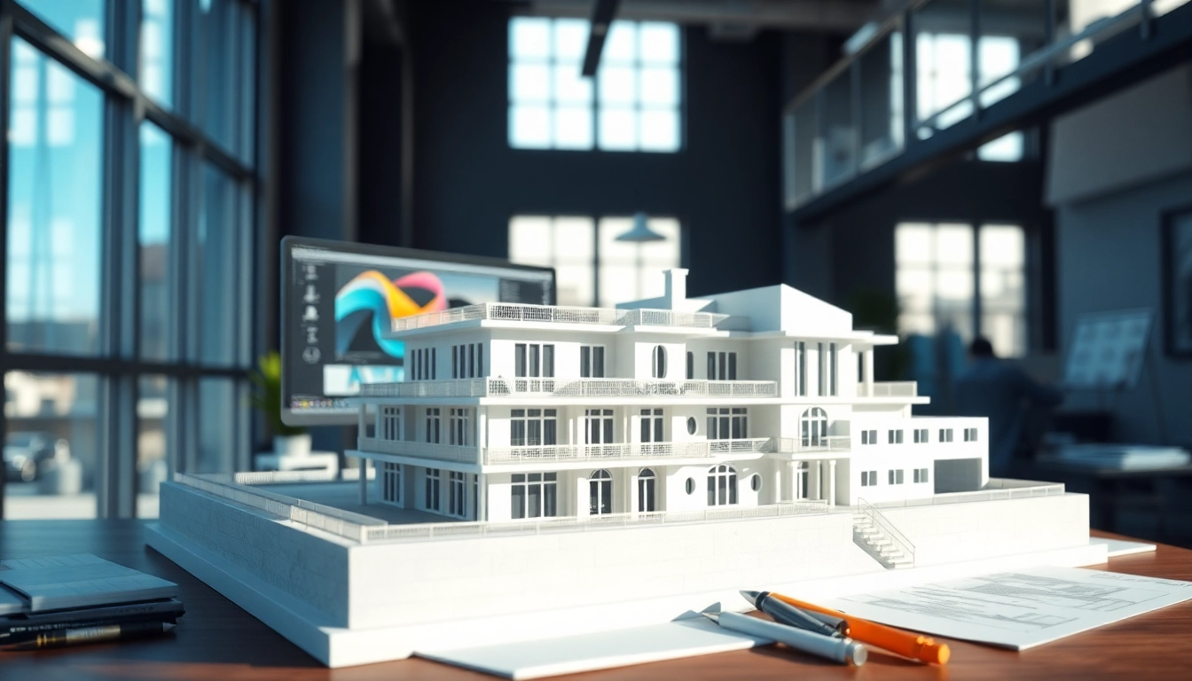 3D Visualisierung erstellen eines architektonischen Modells mit hochwertigem Detail.