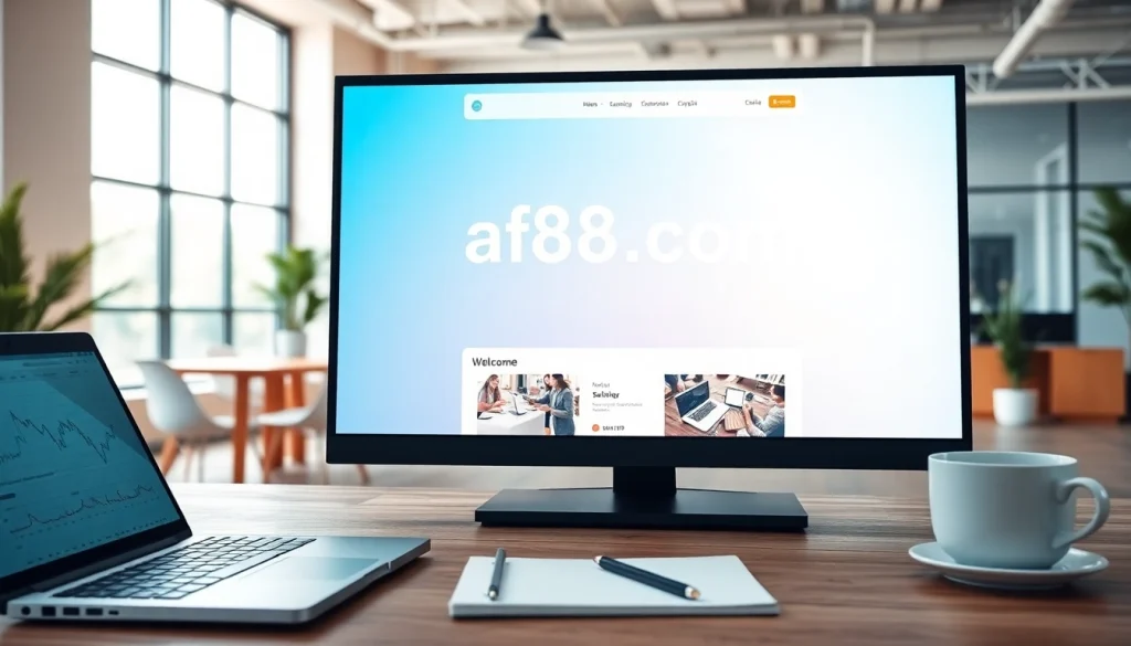 Engaging and modern workspace showcasing the af88.com website on a digital screen.