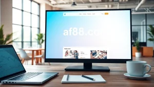 Engaging and modern workspace showcasing the af88.com website on a digital screen.