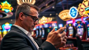 Agen toto judi online menunjukkan perangkat digital dan suasana kasino yang ceria.