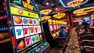 Mainkan Unogg slot game dengan simbol berwarna-warni dan suasana kasino yang meriah.