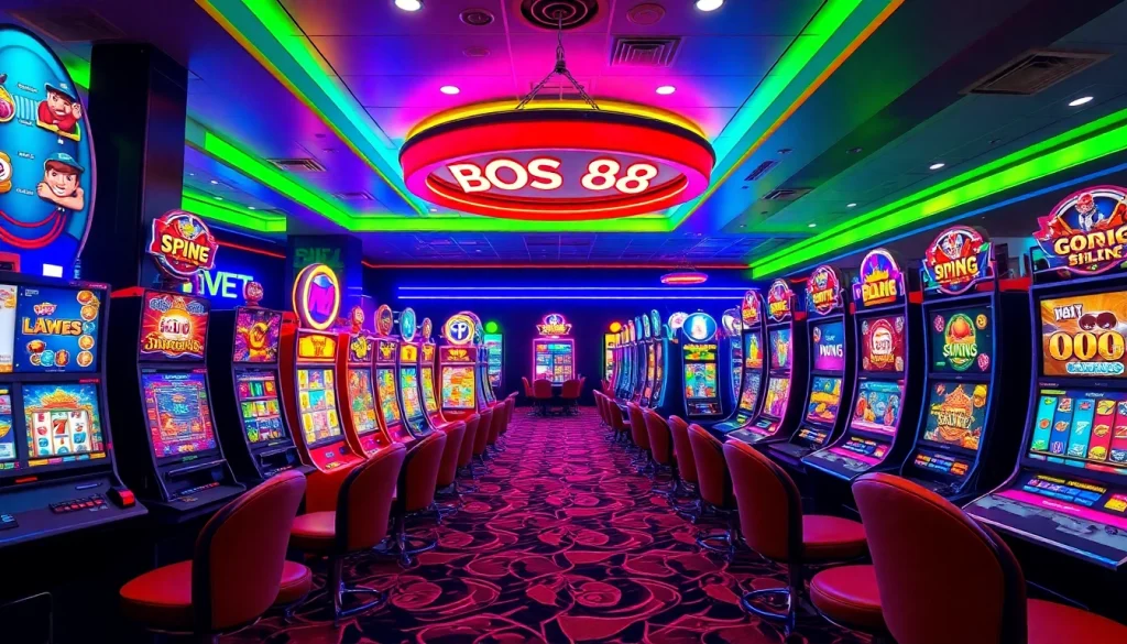 Menggunakan bos88 dalam tampilan grafis permainan slot dengan desain menarik dan cerah.