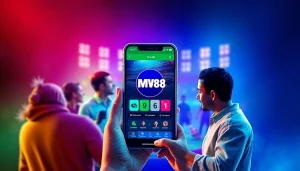 MV 88 mobile app interface showcasing vibrant sports betting, highlighting user interaction and modern design.