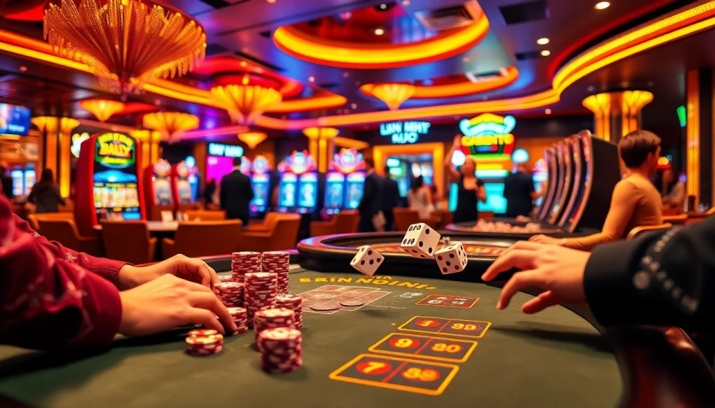 Players enjoying vibrant games at a casino table celebrating the thrill of LIÊN MINH KJC in gambling.