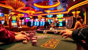 Players enjoying vibrant games at a casino table celebrating the thrill of LIÊN MINH KJC in gambling.