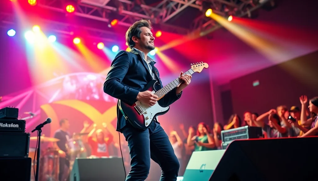 koralive musician performing on stage with vibrant lights and energetic audience