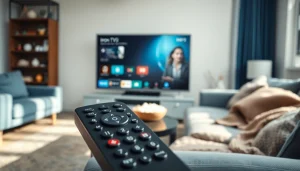 Stream content on iron tv pro with a stylish modern setup and vibrant remote control.