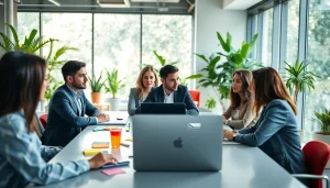 Organized teamwork around a conference table focused on new hire jobs in a vibrant office.