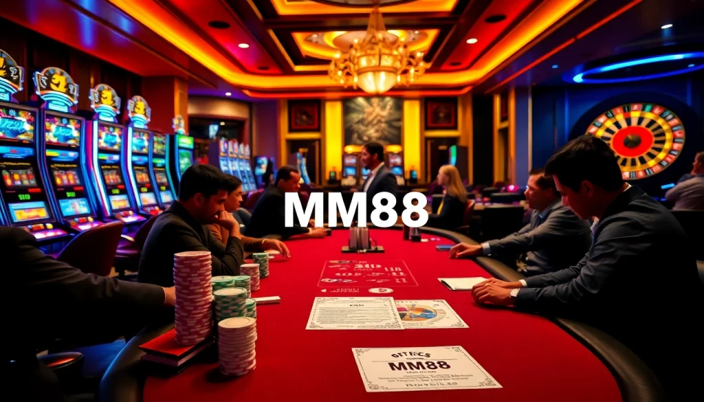 Experience thrilling moments at the MM88 casino poker table with enthusiastic players, colorful chips, and a dynamic atmosphere.