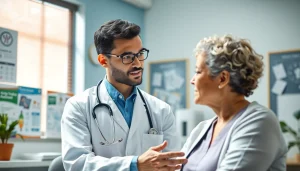 Health consultation with a provider offering personalized advice in a modern clinic setting.