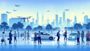 Engaging scene showing the impact of technology on society at https://mohamedmmblog.tech with people using smart devices.