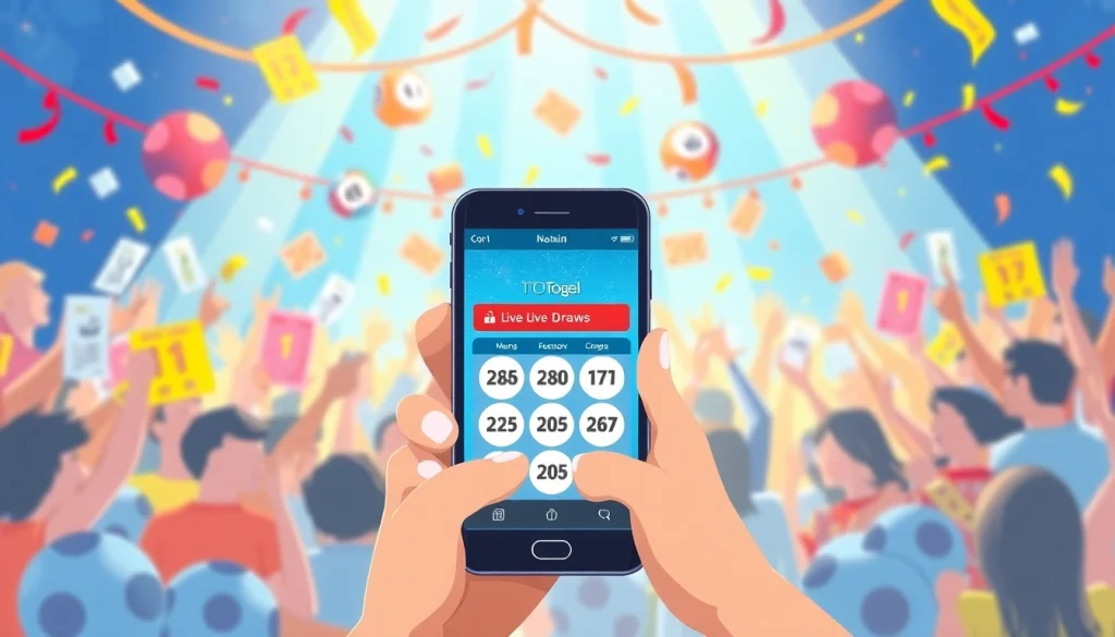 Menampilkan pengalaman bermain toto togel secara menarik dengan karakter terlibat di aplikasi lotere.