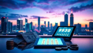 Mengaktifkan toto togel dengan tiket lotere dan tablet digital yang bersinar.