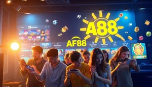 Dynamic betting interface of af88.com showcasing sports and casino games with engaged players.