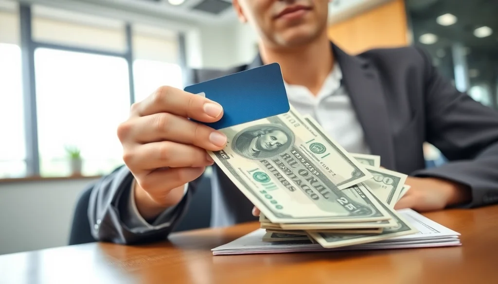 카드 현금화의 방법을 제시하는 전문가와 현금 이미지
