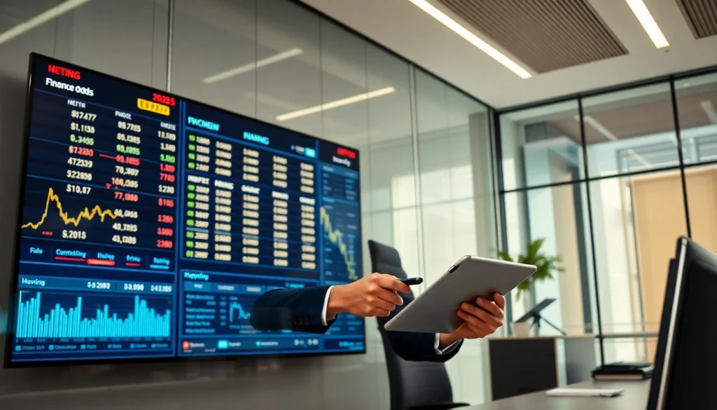 Современный финансовый офис с цифровыми дисплеями ставок, подчеркивающий 79king hn в профессиональной обстановке на 2025 год