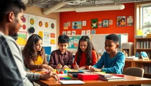 Students collaborating on a project demonstrating active Education in a vibrant classroom.