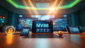 Experience the MV 88 platform with vibrant digital interface showcasing secure USDT transactions and 24/7 support.