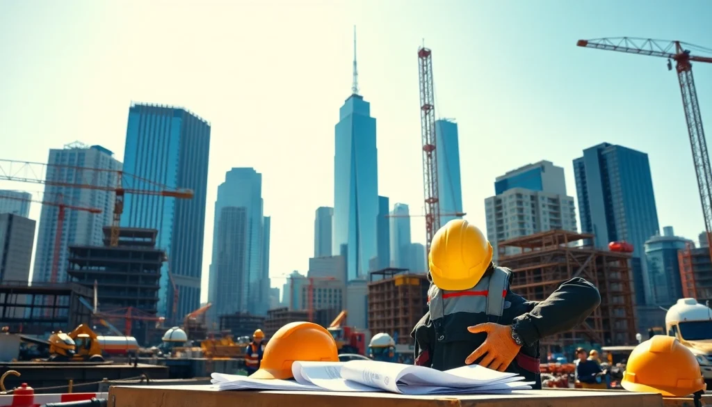 New York Commercial General Contractor working on a bustling construction site highlighting diverse equipment.