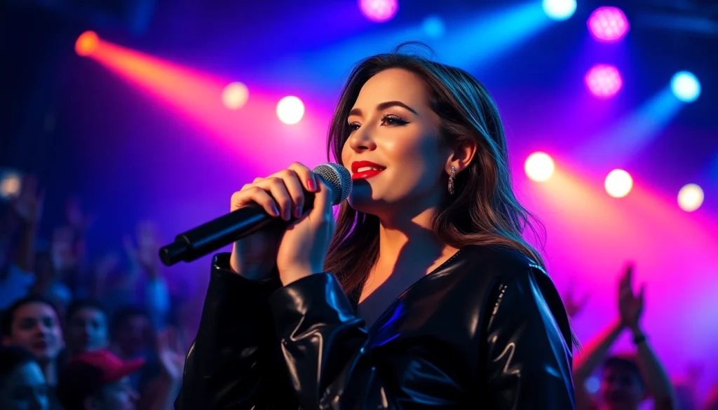 Jessie J captivating her audience during a live performance at https://diknews.co.uk/jessie-j/ event, surrounded by bright lights.