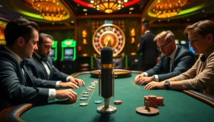 Exciting poker game scene showcasing players and MV 88 microphone capturing thrilling moments.