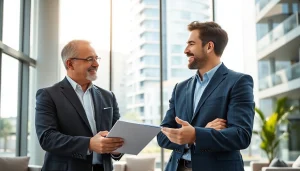 Real Estate agent assisting a client with property options in a bright office