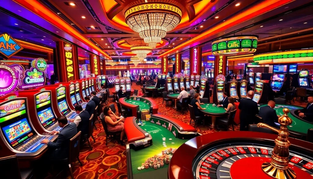 Casino gaming scene featuring KJC brand elements, showcasing vibrant tables and exciting players.