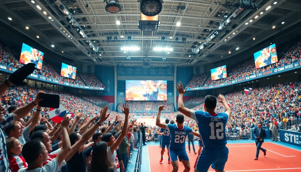 스포츠중계 실시간 중계를 즐기는 열광적인 관중의 모습과 선수들의 역동적인 모습