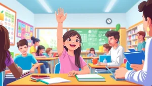 Encouraging students participating in a lively Education-focused classroom setting.