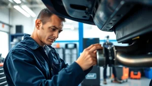 Inspect a vehicle during Smog Check Plus service with a technician in a professional workshop.