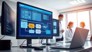 HL7 Interface visuals showing data management in a healthcare environment.