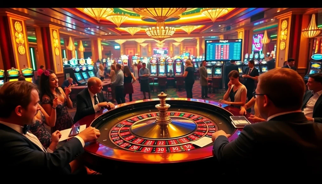 KJC Casino: Experience the thrill of roulette with players eagerly placing bets at a luxurious casino table.