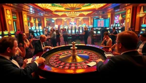 KJC Casino: Experience the thrill of roulette with players eagerly placing bets at a luxurious casino table.