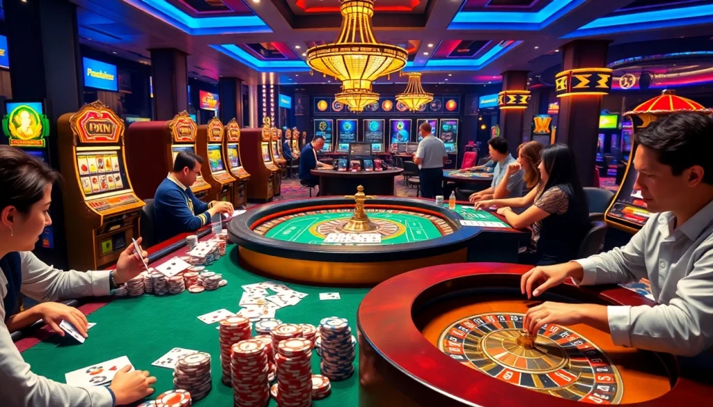 KJC AC 1 - A lively casino atmosphere with players enjoying poker, roulette, and exciting slot machines.