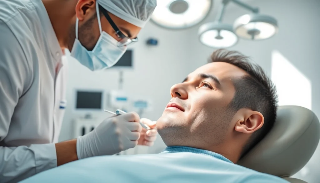 Patient receiving a hair transplant uk procedure, showcasing surgical precision and a professional environment.