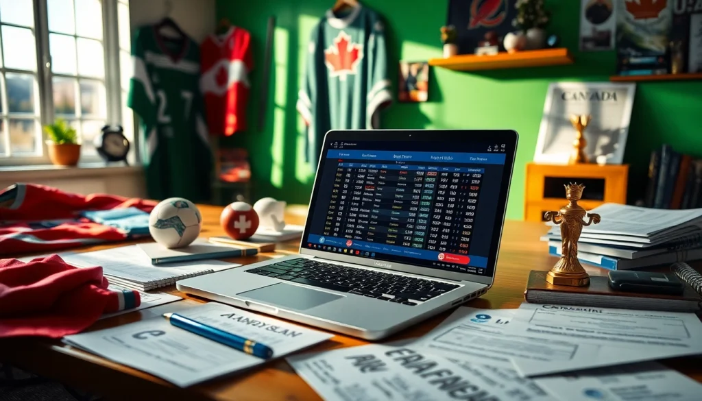 Engaging workspace showcasing sports betting Canada insights with vibrant colors and detailed equipment.