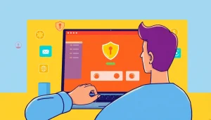 Explore free vpn download options with a user-friendly VPN interface displayed on a laptop.