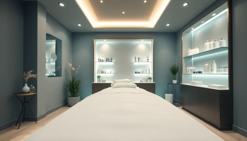 Explore a tranquil treatment room at a medspa near me with soothing colors and modern decor.